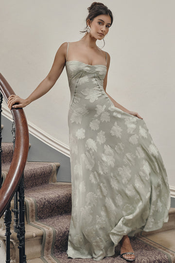 Woochic robe cocktail à bretelles dentelle épaules dénudée cintée plissée vert clair S